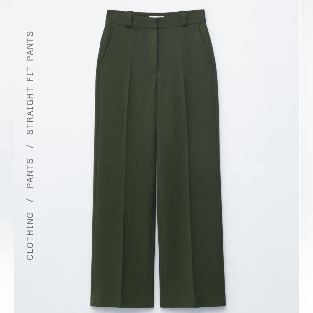 & Other Stories Wide Press Crease Trousers Dark Green Sz 2